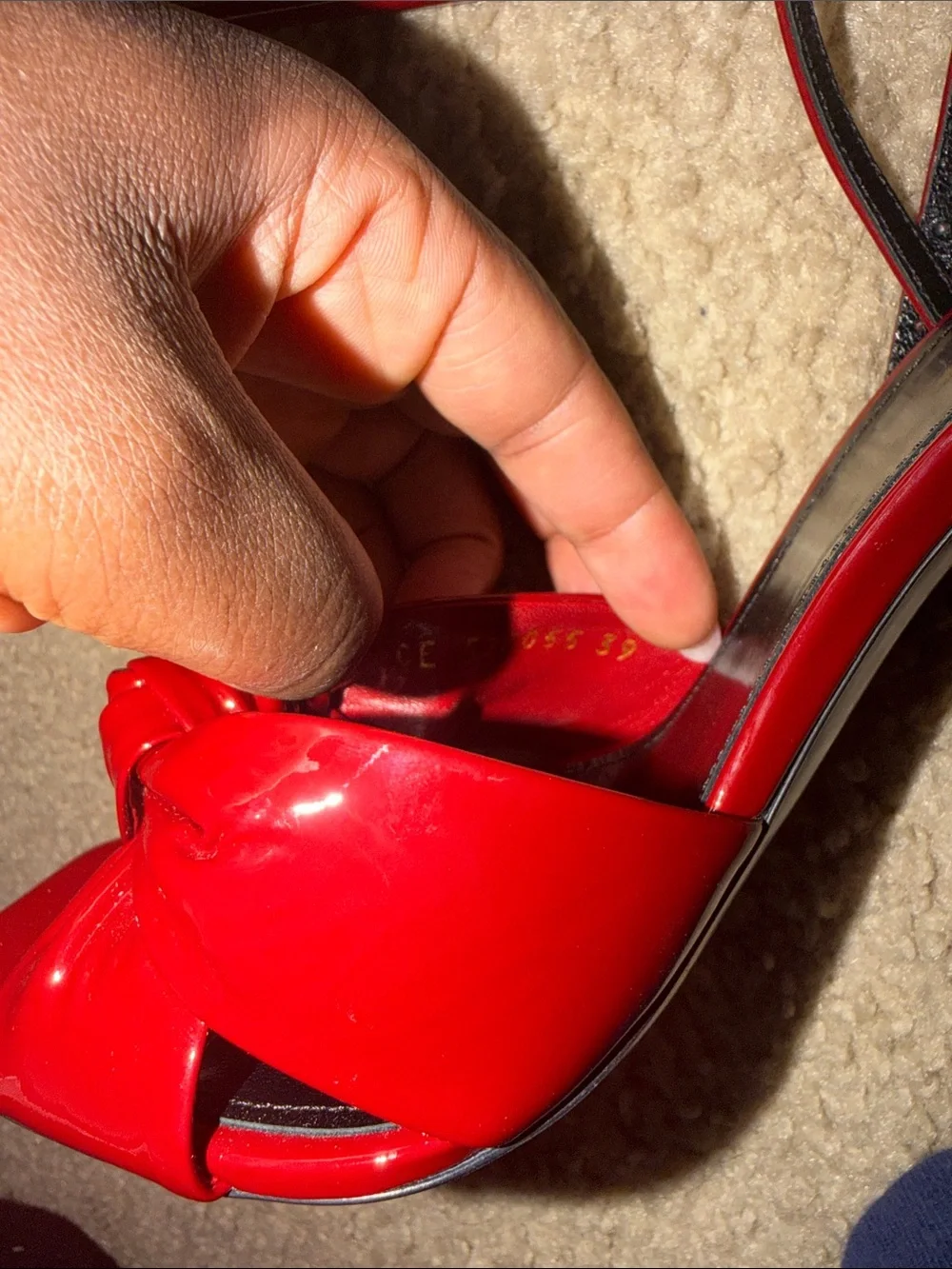 Saint Laurent Red Patent Leather Ankle-Tie Heels with Knot Detail - Picture 6 of 7